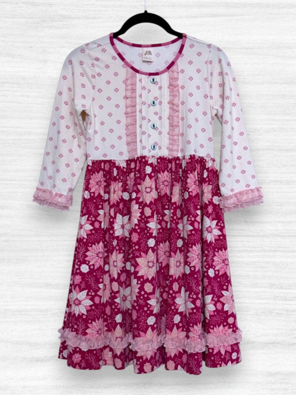 Wild Flowers Girls Size 12 Pink Poinsettia Floral Ruffle Holiday Dress NWOT